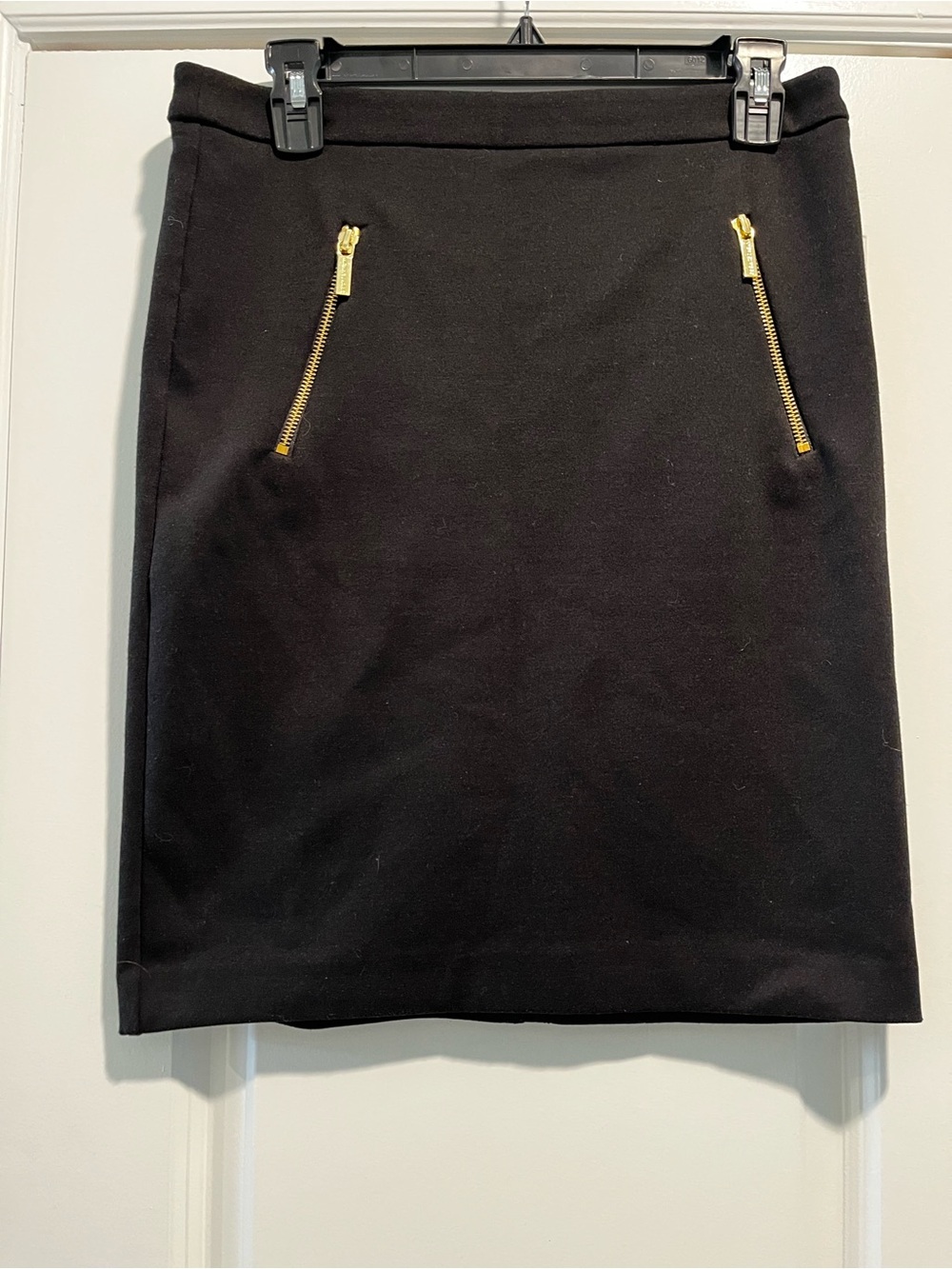 MICHAEL Michael Kors Black Pencil Skirt with Gold Zipper Accents